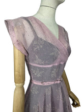 Load image into Gallery viewer, Original 1950's Pink Belted Nylon Day Dress with Floral Flock Print - Bust 34 36 *