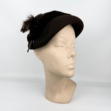 Load image into Gallery viewer, Original 1950's Brown Felt Hat with Velvet and Feather Trim - Classic Piece