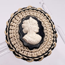 Load image into Gallery viewer, Original 1940's Large Black and White Wartime Make Do and Mend Wirework Brooch with Cameo Button Middle *