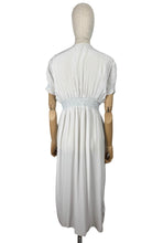 Load image into Gallery viewer, Original 1940's White Crepe Dressing Robe with Ice Blue Smocking Detail - Bust 34 36 *