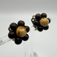 Load image into Gallery viewer, Original 1950's Mid Century Wooden Flower Cluster Clip on Earrings