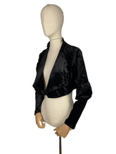 Load image into Gallery viewer, Vintage 1970's does 1930's Black Cotton Velvet Cropped Jacket with Frilled Edge Collar - Bust 34" *
