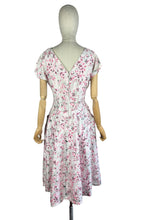 Load image into Gallery viewer, Original 1950's Dress and Jacket Set in White with Pink and Black Floral and Paste Trim - Bust 34 35