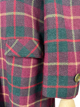 Load image into Gallery viewer, Original 1940's American Made Wool Plaid Coat in Burgundy, Green and Old Gold - Satin Lined - Bust 34 36