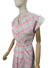 Load image into Gallery viewer, Original 1950's Penney's of Brentwood White, Pink, Blue and Green Plaid Belted Cotton Day Dress - Bust 38