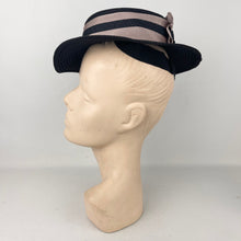 Load image into Gallery viewer, Original 1940's Neat Little Black Topper Hat with Grosgrain Ribbon Trim