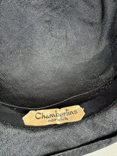 Load image into Gallery viewer, Original Early 20th Century Black Straw Hat with Velvet Covered Brim and Ivory Coloured Feather Trim *