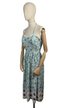 Load image into Gallery viewer, Original Late 1940's or Early 1950's Floral Border Print Dress and Bolero in Blue, Purple, Mustard, Black and White - Bust 32 33