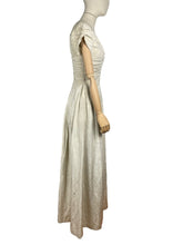 Load image into Gallery viewer, Original 1930's Ivory Grosgrain and Metallic Gold Thread Full Length Evening Dress with Ruching - Bust 32" *