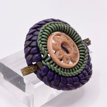Load image into Gallery viewer, Original 1940's Purple, Green and Pink Wartime Make Do and Mend Wirework Brooch with Flower Button Middle *