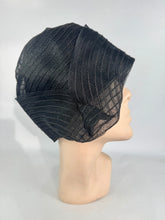 Load image into Gallery viewer, Original 1920's Seamed Black Mesh Cloche with Silk Lining