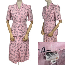 Load image into Gallery viewer, Original 1940's CC41 Pink, Black and White Moygashel Linen Suit - Bust 34