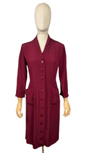 Load image into Gallery viewer, Original 1940's Burgundy Crepe Button Front Day Dress with Pockets by Tweencraft - Bust 34 35