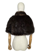 Load image into Gallery viewer, Original 1950's Faux Fur Dark Brown Evening Cape with Satin Lining and Bow Trim *