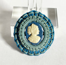 Load image into Gallery viewer, Original 1940's Make Do and Mend "Telephone Wire" Cameo Brooch in Blue and White