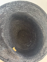 Load image into Gallery viewer, Original 1920's 1930's Black Straw Hat with Pleated Black Grosgrain Trim *