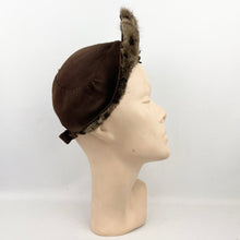 Load image into Gallery viewer, Original 1940's Brown Felt Hat with High Brim Trimmed with Genuine Fur and Smart Bows *
