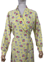 Load image into Gallery viewer, Original 1940's 1950's Pretty Yellow Cotton Dressing Robe with Pink Roses Print - Bust 36" 38"