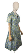 Load image into Gallery viewer, Original Vintage 1950's 1960's Floral Cotton Summer Dress in Blue, Green and White - Bust 36