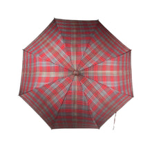 Load image into Gallery viewer, Original 1940's 1950's Red, Blue, Black and White Tartan Umbrella with Glorious Lucite Handle *