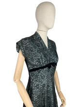 Load image into Gallery viewer, Original 1950's Ice Blue and Black Lace Cocktail Dress with Velvet Ribbon Trim - Bust 36 *