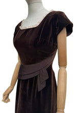 Load image into Gallery viewer, Original 1950's Slimuette Dark Brown Cotton Velvet Wiggle Dress with Hip Drape - Bust 34