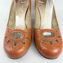 Load image into Gallery viewer, Original 1940’s or 1950’s Tan Leather Court Shoes with Openwork Detail - UK 4 or 4.5