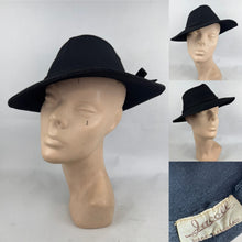 Load image into Gallery viewer, Original Late 1930's or Early 1940's Black Felt Fedora Hat by Jacoll