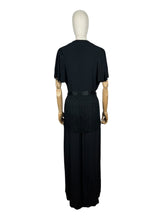Load image into Gallery viewer, Original 1940's B Altman New York Full Length Black Crepe Evening Dress with Fringe Detail - Bust 36 38