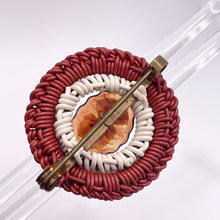 Load image into Gallery viewer, Original 1940's Burgundy and Cream Wartime Make Do and Mend Wire Brooch with Cameo Button Middle *
