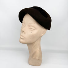 Load image into Gallery viewer, Original 1950's Brown Felt Hat with Velvet and Feather Trim - Classic Piece