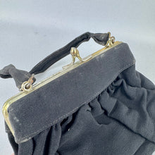 Load image into Gallery viewer, Original 1940's or 1950's Black Crepe Evening Bag with Rose Embroidery