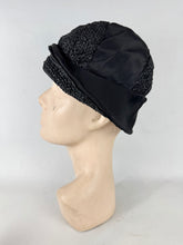 Load image into Gallery viewer, Original 1920’s Black Straw and Grosgrain Small Size Cloche Hat *