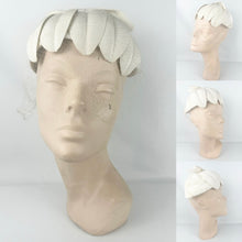 Load image into Gallery viewer, Original 1950's Ivory Fabric Petal Hat with Face Veil and Bow Trim *