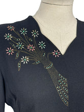 Load image into Gallery viewer, Original 1940's Kay Carter Black Crepe Floral Studded Cocktail Dress - Bust 36 *