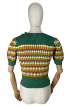 Load image into Gallery viewer, Reproduction 1940’s Hand Knitted Striped Jumper in Green, Rust, White, Mustard and Lime - Bust 32 34