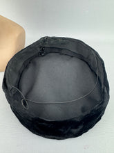 Load image into Gallery viewer, Original 1950's Inky Black Cotton Velvet Cocktail Hat with Faux Pearl Trim - Great Evening Hat
