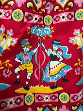 Load image into Gallery viewer, Original 1960's Bright Floral Tyrolean Print Red, Pink, Yellow, Blue and White Cotton Pinny - Waist 26 *