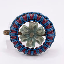 Load image into Gallery viewer, Original 1940's Red and Blue Wartime Make Do and Mend Wire Brooch with Flower Button Middle