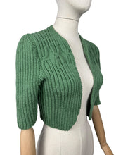 Load image into Gallery viewer, 1940's Reproduction Hand Knitted Bolero in Dark Sage Green Acrylic - Bust 34 36 *