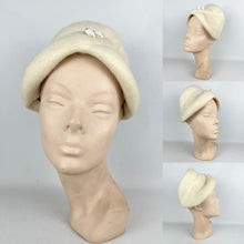 Load image into Gallery viewer, Original 1950's 1960’s Cream Fur Felt Hat with Glass Button Decoration *