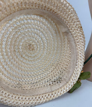 Load image into Gallery viewer, Original 1950's Cream Lacquered Raffia Hat with Pretty Apricot Rose Trim