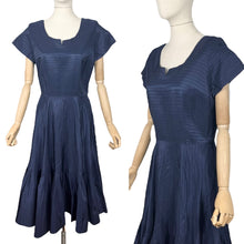 Load image into Gallery viewer, Original 1950's Midnight Blue Taffeta Seamed Cocktail Dress - Bust 36 37 *