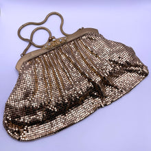Load image into Gallery viewer, Vintage 1950's Gold Metal Mesh Bag with Snake Chain Handle and Fully Lined with Paste Set Frame - West German Made *