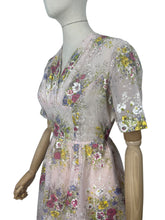Load image into Gallery viewer, Original 1950's Pretty Pale Pink Nylon Dress with Floral Print in Blue, Yellow and White - Bust 36 37