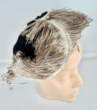 Load image into Gallery viewer, Original 1950’s Black Felt Hat with Large Ostrich Feather and Paste Trim by Wilmine *