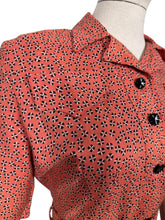 Load image into Gallery viewer, Original 1940's Belted Heavy Linen Day Dress in Orange, Black and White with Glass Button Detail - Bust 28
