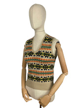 Load image into Gallery viewer, Beautiful Vintage Fair Isle Slipover in Blue, Brown, Green, Yellow and Orange on Beige - Bust 32 34