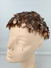 Load image into Gallery viewer, Original 1920's 1930's Brown Crochet Beret Covered with Metallic Leaf Sequins
