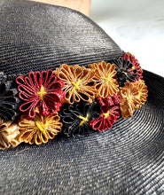 Load image into Gallery viewer, Original 1930's Blue Straw Hat with Burgundy, Cream and Blue Floral Trim *